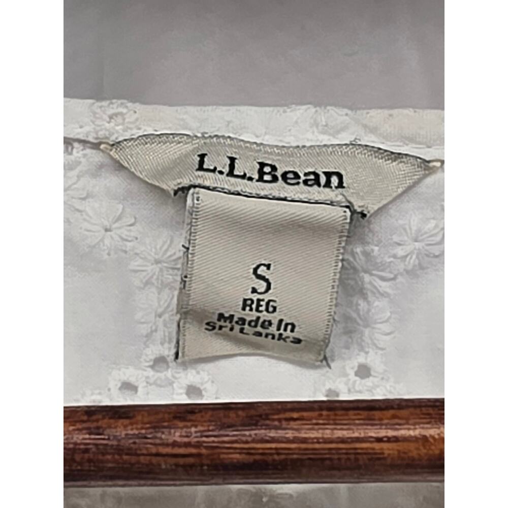 L.L.Bean Eyelet Blouse Women's Small White 100% Cotton Long Sleeve Peasant - Picture 5 of 8